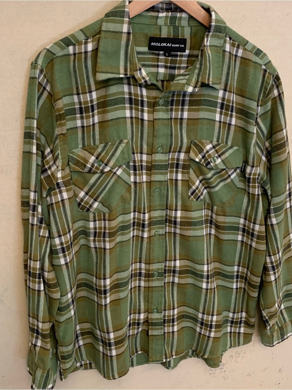 Molokai Surf Co. Green Plaid Flannel Shirt, Men’s Size Large